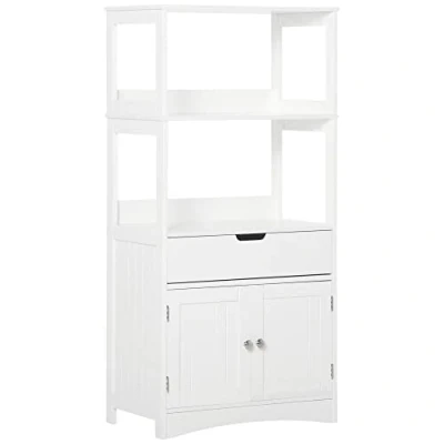 Abbildung von kleankin Badezimmer Midischrank Badezimmerschrank mit 2 offnenen Regalen Schublade Unterschrank Weiß 60 x 33 122,5 cm