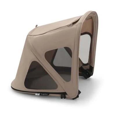 Abbildung von Bugaboo Fox und Cub Sonnendach mit Lüftungsfenstern, ausziehbar für zusätzlichen optimalen Sonnenschutz, wasserabweisend, kompatibel allen Modellen, Dune Taupe