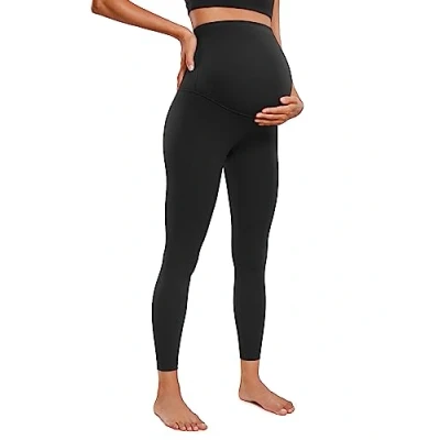 Abbildung von CRZ Yoga Damen Butterluxe Umstandsleggings 64cm Skinny Umstandshose High Waist Schwangerschaft Leggins Schwarz 42