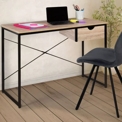 Abbildung von Schreibtisch im Industriedesign mit seitlicher Schublade 110 cm IDMarket