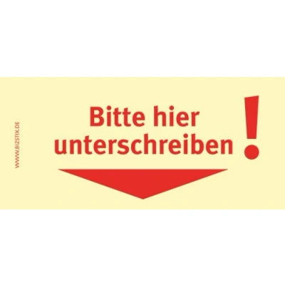 Abbildung von Bizstix Haftnotizen 75x35mm gelb &#039;Bitte hier unterschreiben Pfeil nach