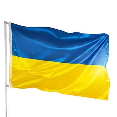 Abbildung von PHENO FLAGS Flagge Premium Ukraine 90 x 150 cm Ukrainische Fahne (Hissflagge für Fahnenmast), Inkl. 2 Messing Ösen