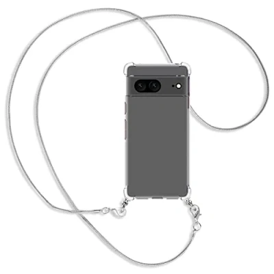 Abbildung von mtb more energy® Handykette kompatibel mit Google Pixel 7 Metallkette (Snake Silber) Smartphone Hülle zum Umhängen Anti Shock Full TPU Case