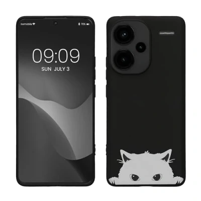 Abbildung von kwmobile Hülle kompatibel mit Xiaomi Redmi Note 13 Pro+ 5G / Pro Plus Handyhülle Silikon Case Neugierige Katze Schwarz Weiß