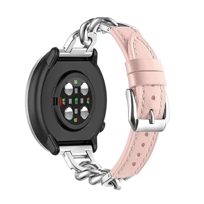 Abbildung von ZUREGO Metall Kette mit Leder für Polar Ignite 3/Ignite 2/Ignite/Unite Armband, Damen Edelstahl Armband Gliederarmband Ersatzarmband Kompatibel (C)