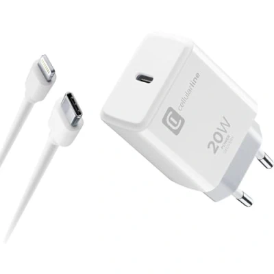 Abbildung von Cellularline Netzwerk Ladegerät 20 W USB C Netzladegerät zum Laden mit maximaler Geschwindigkeit von iPhone 8 und höher zu Lightning Kabel