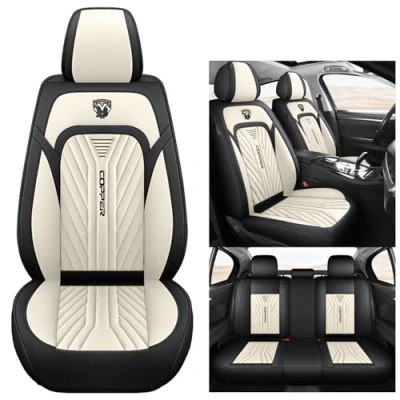Abbildung von Eunncu Autositzbezüge komplettes Set Universal in Stylish Design Schonbezüge für Vordersitze und Rückbank Auto Sitzbezüge Airbag Kompatibel Premium Wasserdicht Sitzbezug, Schwarzbeige
