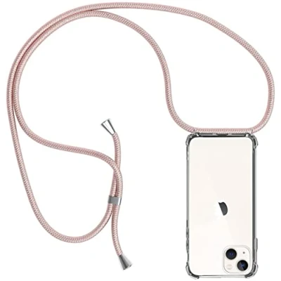 Abbildung von CHIMUCO Handykette Hülle kompatibel mit iPhone 13 Mini, Handyhülle Handy Necklace Band Schutzhülle Kordel zum Umhängen Transparent Weich TPU Silikon Tasche, Rosé Gold