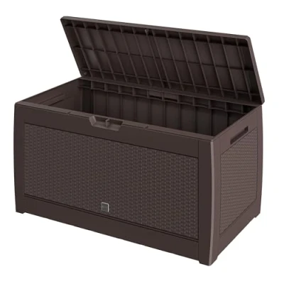 Abbildung von Casaria® Gartenbox UV beständig 310L Haltegriffe Rollen Terrasse Balkon Wohnzimmer Wintergarten Truhe Kissenbox 119x48cm Rattan Optik Braun