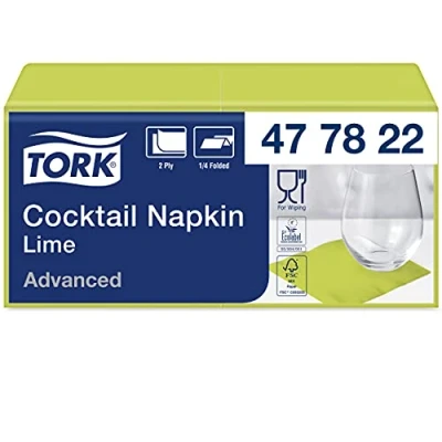 Abbildung von Tork 477822 Cocktailservietten Limone / Cocktail Serviette in Advanced Qualität mit 1/4 Falz 12 x 200 (2400) Servietten 23,8 24 cm (B L)
