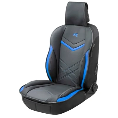 Abbildung von WALSER Sitzauflage Auto Rey, Sitzschoner schwarz/blau, Universal Sitzauflagen, Autositzauflage Vordersitze, Sitzbezug Sitzkissen Sportlook, Sitzbezüge für PKW/LKW