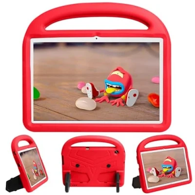 Abbildung von Kinderhülle für Huawei MediaPad T5 10,1 Zoll, Tablet Hülle kinderfreundlich, leicht, Griff mit Ständer, weicher EVA Schaum, stoßfeste Schutzhülle, Rot