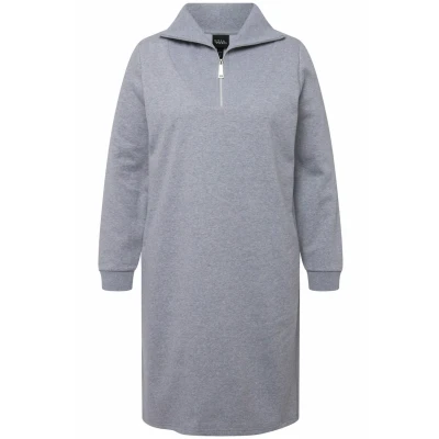 Abbildung von Ulla Popken Troyerkragen Reissverschluss Freizeitkleid, Damen, Größe: 50/52, Hellgrau mélange