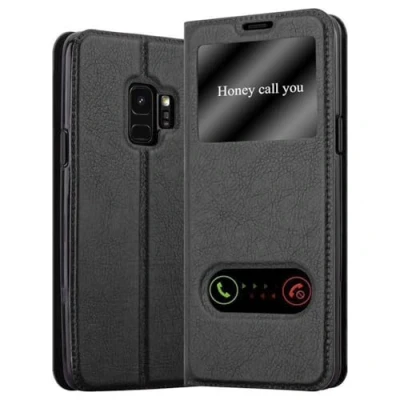 Abbildung von Cadorabo Hülle kompatibel mit Samsung Galaxy S9 Sichtfenster aus Kunst Leder Flip Klappbare Stoßfeste Magnetische [Standfunktion] [Kartenfächern] Cover für Tasche in Schwarz