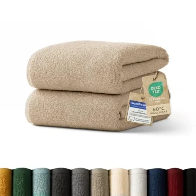 Abbildung von Blumtal Premium Frottier Handtücher Set 2 teilig 100% Baumwolle Oeko TEX zertifiziertes Towel 2X (50x100 cm) Ultra saugstarkes waschbar 60 Handtuch Schwarz