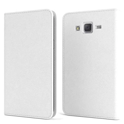 Abbildung von EAZY CASE Tasche kompatibel mit Samsung Galaxy J5 (2015) Vintage Schutzhülle Standfunktion Klapphülle Bookstyle, Handytasche Handyhülle Magnetverschluss und Kartenfach, Kunstleder, Weiß