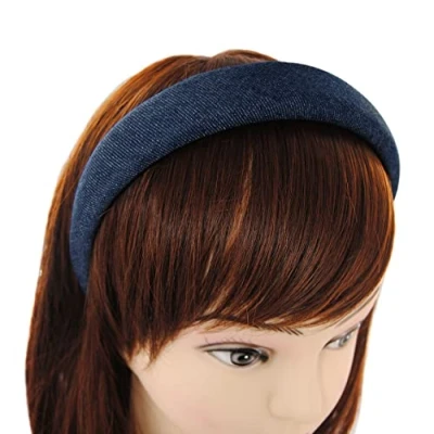 Abbildung von axy Breiter Haarreif mit Stoff gepolstertes Jeansstoff Wunderschön Stirnband Haarschmuck Haarreifen HRK2J (Jeansstoff Dunkelblau)