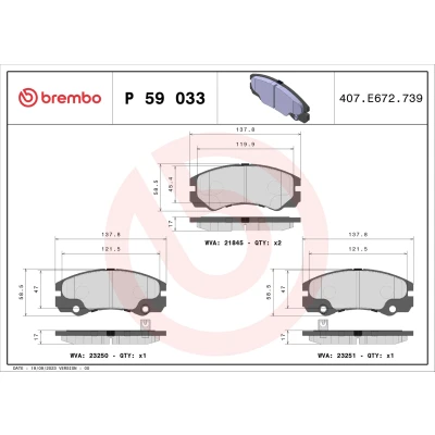 Abbildung von BREMBO P 59 033 Bremsbelagsatz für Verschleißwarnanzeiger vorbereitet ohne Zubehör OPEL: Frontera B SUV