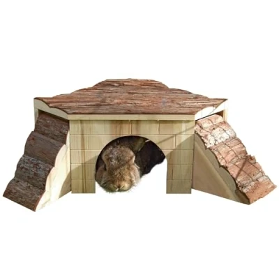 Abbildung von Kerbl Nagerhaus mit Rampen NATURE Holz 37x37x16cm