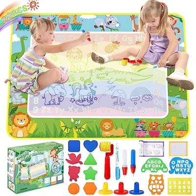 Abbildung von DICLLY 120x90cm Super Groß Aqua Doodle Matte Wasser Malmatte für Kinder 1 6 Jahre,Magic Zeichenmatte mit Wasserstift &amp; Stempel Zubehör Wiederverwendbare Junge Mädchen