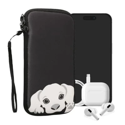 Abbildung von kwmobile Handytasche für Smartphones XXL 7&quot; Neopren Handy Tasche Hülle Cover Case Schutzhülle Neugieriger Hund Schwarz Weiß 17,7 x 8,5 cm Innenmaße