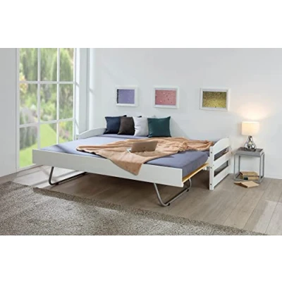 Abbildung von Inter Link 2 in 1 Bett Sofabett Liegeflächen 90 x 200 cm Gästebett Kinderbett Jugendbett Schlafzimmer Massivholz Stabil Mit Lattenrosten Weiß Vindas