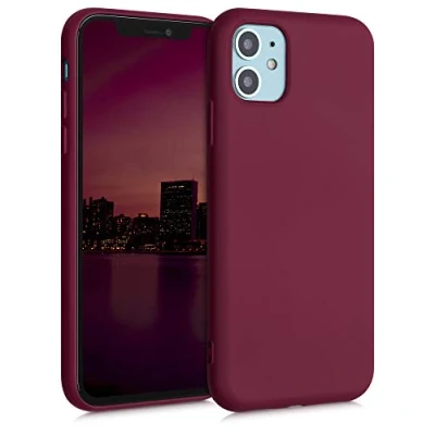 Abbildung von kwmobile Hülle kompatibel mit Apple iPhone 11 gummierte TPU Silikon Handyhülle Schutzhülle für kabelloses Laden Case in Rhabarber Rot