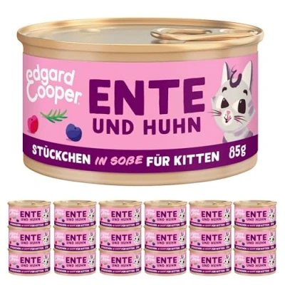 Abbildung von Edgard &amp; Cooper Kitten Nassfutter, (Ente Huhn, 85g x 18), Katzenfutter nass in Sauce ohne Zucker und Getreidefrei, voll von frischem Fleisch, für sterilisierte aktive Katzen, natürlichen Zutaten
