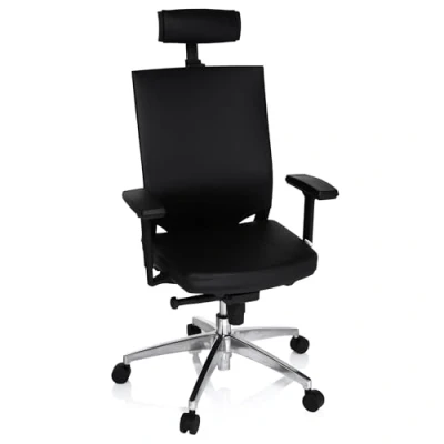 Abbildung von hjh OFFICE 657270 Profi Bürostuhl Porto MAX HIGH Leder Schwarz Bürosessel ergonomisch, Armlehne &amp; Kopfstütze höhenverstellbar
