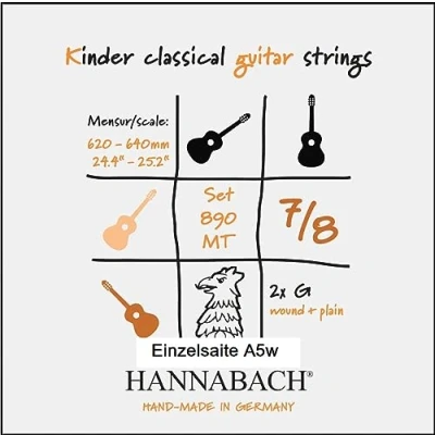 Abbildung von Hannabach Klassikgitarrensaiten Serie 890 MT für 7/8 Kindergitarre Mensur: 62 64 cm A5w 8905MT
