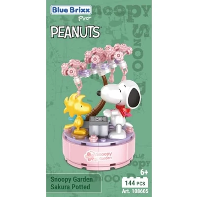 Abbildung von BlueBrixx Pro 108605 Snoopy Garten „Sakura im Topf“ aus Klemmbausteinen mit 144 Bauelementen