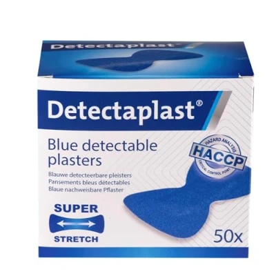 Abbildung von Detectaplast Pflaster wasserfest Elastic, blaue Wundpflaster für Lebensmittelbereich, detektierbare Erste Hilfe in der Gastronomie, 68 x 38 mm, Fingerkuppenpflaster, 50 Stück
