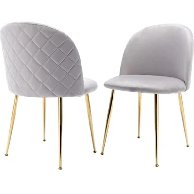 Abbildung von JINPALAY 2er Set Esszimmerstühle Grau Samt Küchenstuhl Polsterstuhl mit Rückenlehne Sessel Moderner Wohnzimmer Stuhl Goldene Beine (2, Grau)