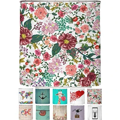 Abbildung von arteneur® Rote Rosen Anti Schimmel Duschvorhang 180x200 Recycelt mit Öko Tex Standard 100 Beschwerter Saum, Blickdicht, Wasserdicht, Waschbar, 12 Ringe in Rosa &amp; E Book Reinigungs Tipps