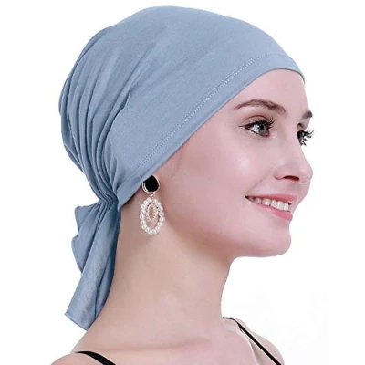 Abbildung von osvyo Bambus Chemo Kopftuch für Frauen mit Haarausfall Krebspatienten Kopfbedeckung Turban in Versiegelter Verpackung Heller Himmel BLAU