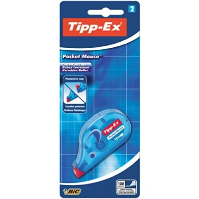 Abbildung von Tipp Ex 8207912 Korrekturroller Pocket Mouse, mit Bandschutzkappe im Blister à 2 Stück, Korrekturband 10 m x 4.2 mm