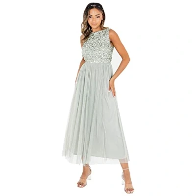 Abbildung von Maya Deluxe Vrouwen Midaxi Jurk Dames Mouwloze Pailletten Hoge Empire Taille Tule Versierd voor Bruiloft Gast Bal Bruidsmeisje, Bessen, 38