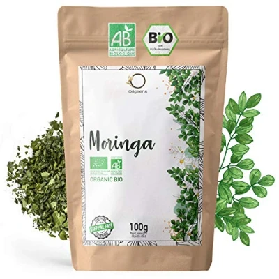 Abbildung von ORIGEENS Moringa TEE Bio 100g BLÄTTER GETROCKNET Roh Loses ohne Teein, belebender Kräutertee In Deutschland zertifiziert und verpackt