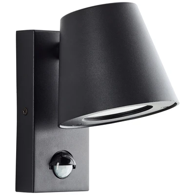 Abbildung von Brilliant Außen Wandleuchte &quot;Bari&quot;, 1 flammig, Leuchtmittel GU10 ohne Leuchtmittel, Außenwandlampe mit Bewegungsmelder, GU10, Metall/Kunststoff, schwarz