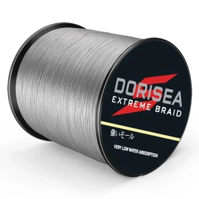 Abbildung von DORISEA Extreme Braid geflochtene Angelschnur, 16 Stränge, 100 % PE, 300 m, abriebfest, unglaubliche Superline, kein Dehnen, kleiner Durchmesser, Grau, 250 kg/2,5 mm