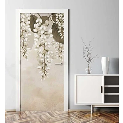 Abbildung von MyMaxxi Tür bekleben mit Türtapete Selbstklebend 90x200 blühende Blüte Weiss verschönern Türfolie Türaufkleber XXL Aufkleber Folie Türposter Türklebefolie Blume Frühling