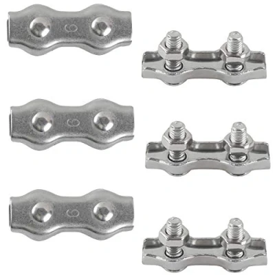 Abbildung von M6 Duplex Klemme Drahtseilklemme Bolt Edelstahl 304 Seilklemme für 6mm Drahtseil Stahlseil Wäscheleine, Markise fixiert 6 Stück