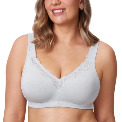 Abbildung von DELIMIRA Damen Cotton BH Ohne Bügel Baumwolle Große Größen Vollschalen Polster French Grey 85C