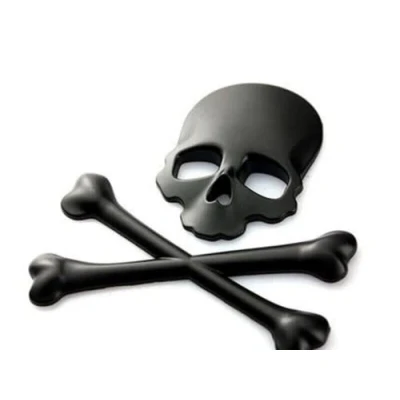Abbildung von 3D Chrom Metall Totenkopf Skelett Kreuz Auto Kofferraum Heck Emblem Abzeichen Aufkleber (schwarz)