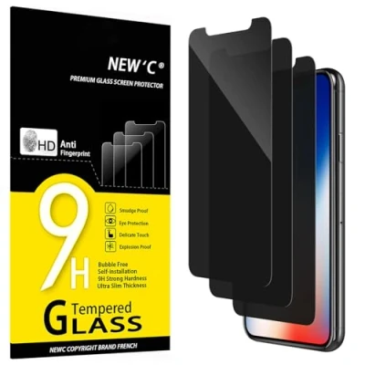Abbildung von NEW&#039;C 3 Stück, Sichtschutz Panzer Schutz Glas für iPhone 11 Pro, X, XS (5,8 Zoll), Ausgewogener 35 Grad schutzwinkel mit Augenschutz, Ultra Haltbare 9H Härte, Blasenfrei