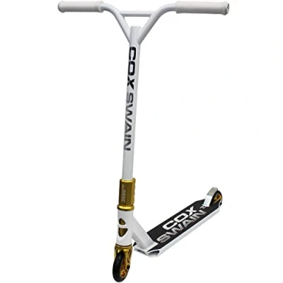 Abbildung von Cox Swain Stunt Scooter X 385, SCS Kompression, CNC Fork, 100mm PU/Alu Rollen, ABEC 9, Kinder + Erwachsene, Anfänger Profis, super stabil Weiß
