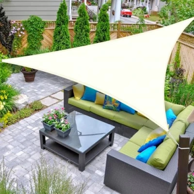 Abbildung von AXT SHADE Sonnensegel Wasserdicht Dreieckig 3x3x3m Wetterschutz Sonnenschutz PES Polyester mit UV Schutz für Terrasse Balkon Garten Creme(Wir Machen Sondergrößen)