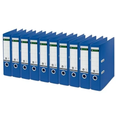 Abbildung von Leitz Recycle Qualitäts Ordner 180 A4, 10er Pack, 8 cm Rückenbreite, Für 600 Blatt, 100 % recycelbares PP und recycelter Karton, Umweltfreundlich, Serie, Blau, 10180035