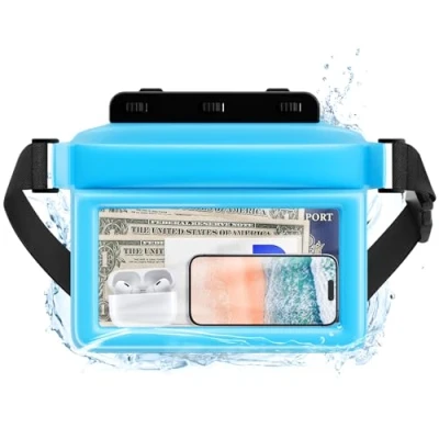 Abbildung von JOTO Schwimmend Wasserdicht Bauchtasche Handyhülle, IPX8 Unterwasser Transparentes Hüfttaschen mit verstellbarem Hüftgurt für Handy/Reisepässe/Schlüssel, Strand, Schwimmen, Bootfahren Blau