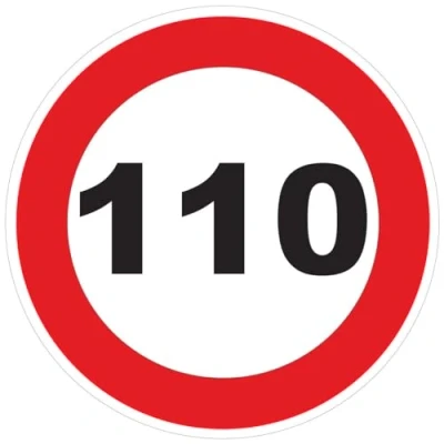 Abbildung von Aufkleber Geschwindigkeitsbegrenzung für Busse, Kreis, Rot Traktor, Schwergewicht, Geschwindigkeitsbegrenzung, LKW, 110 km/h, selbstklebend, 10 cm Durchmesser
